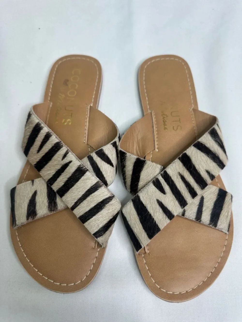 Coconuts by Matisse Zebra-Print Crisscross Slide Sandals - Black & Cream